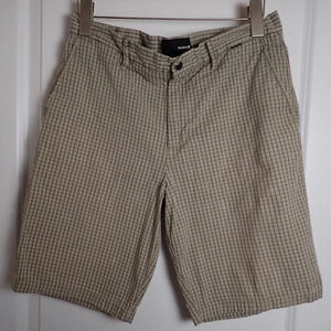 Hurley Mens Size 32 brown/green Check Flat Front Chino Shorts